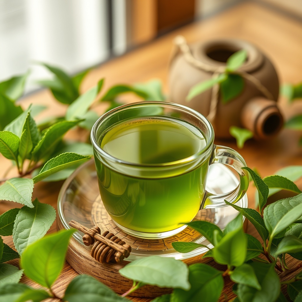 A glass of green tea.
