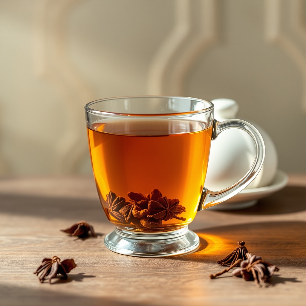 A glass of oolong tea.